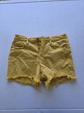 Universal Mustard Yellow High-Waist Frayed Denim Shorts